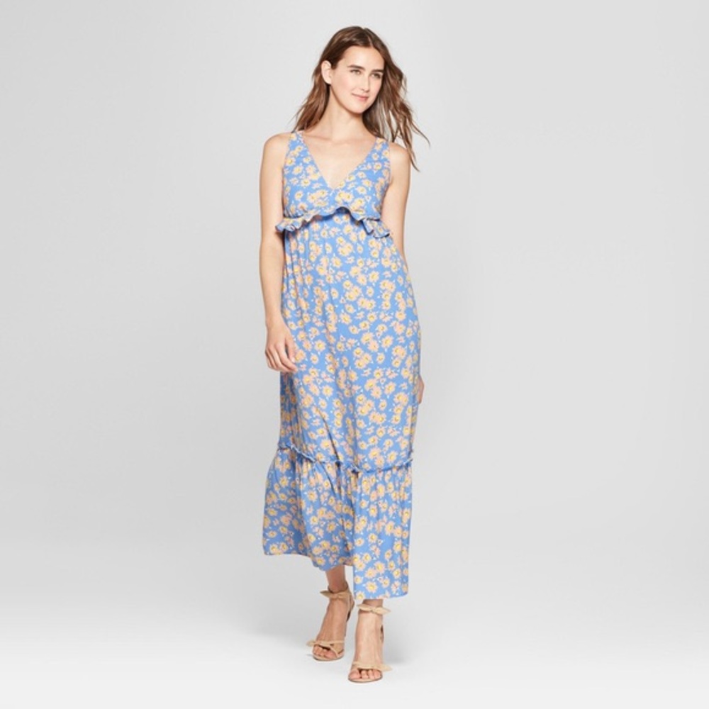 Who What Wear | Light Blue Floral Ruffle Maxi Dress